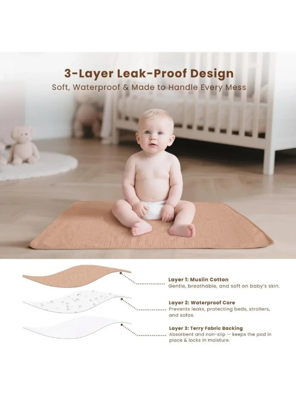 2 Pack Waterproof Portable Changing Pads | Soft Cotton Diaper Mats for Newborns